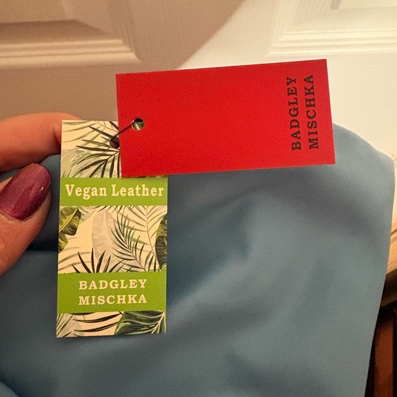 NWT Badgley Mischka Wrapped Frame clutch bag in soft blue vegan leather - Picture 6 of 6